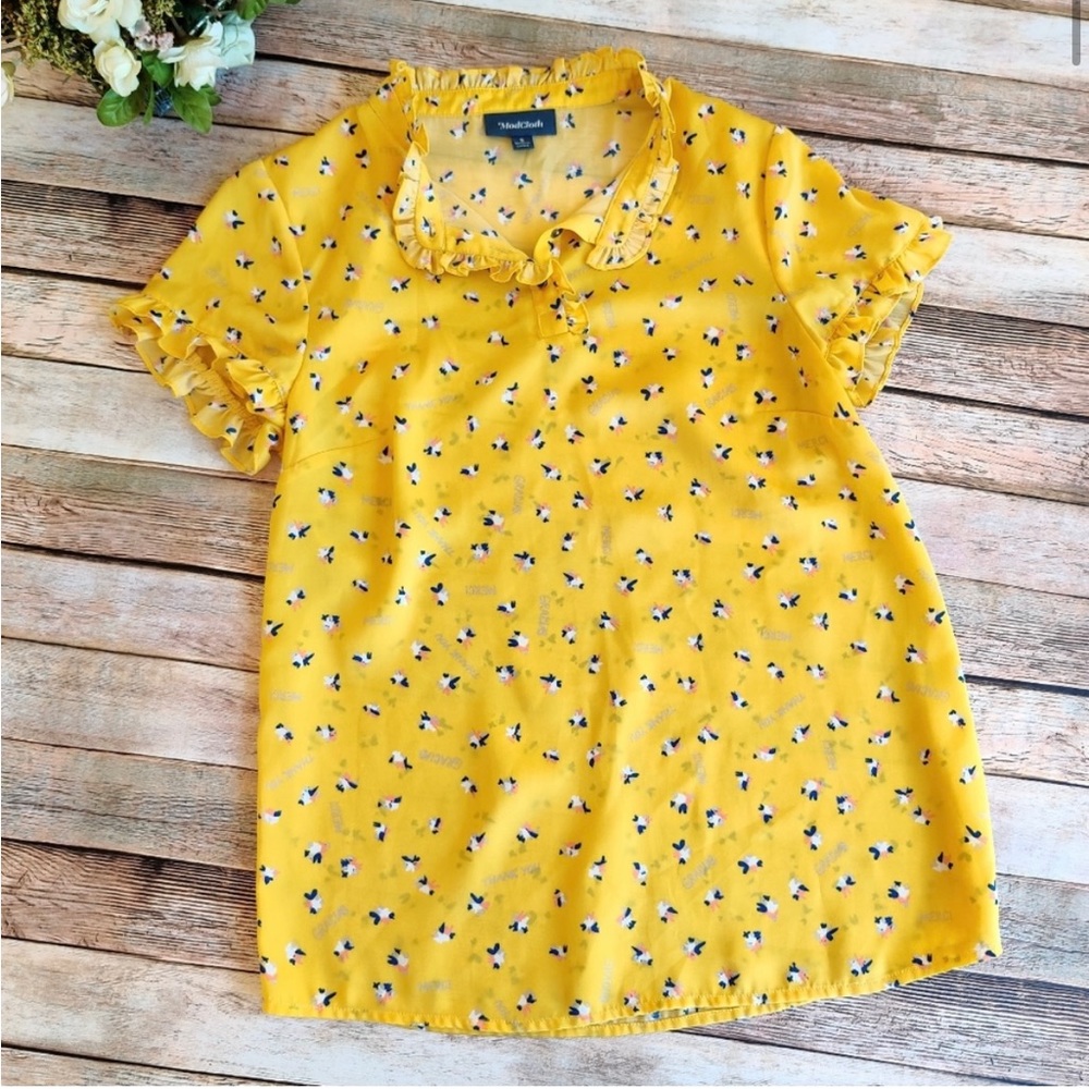 Modcloth Form Of Flattery Yellow Ruffle Top/Blouse - Picture 5 of 8